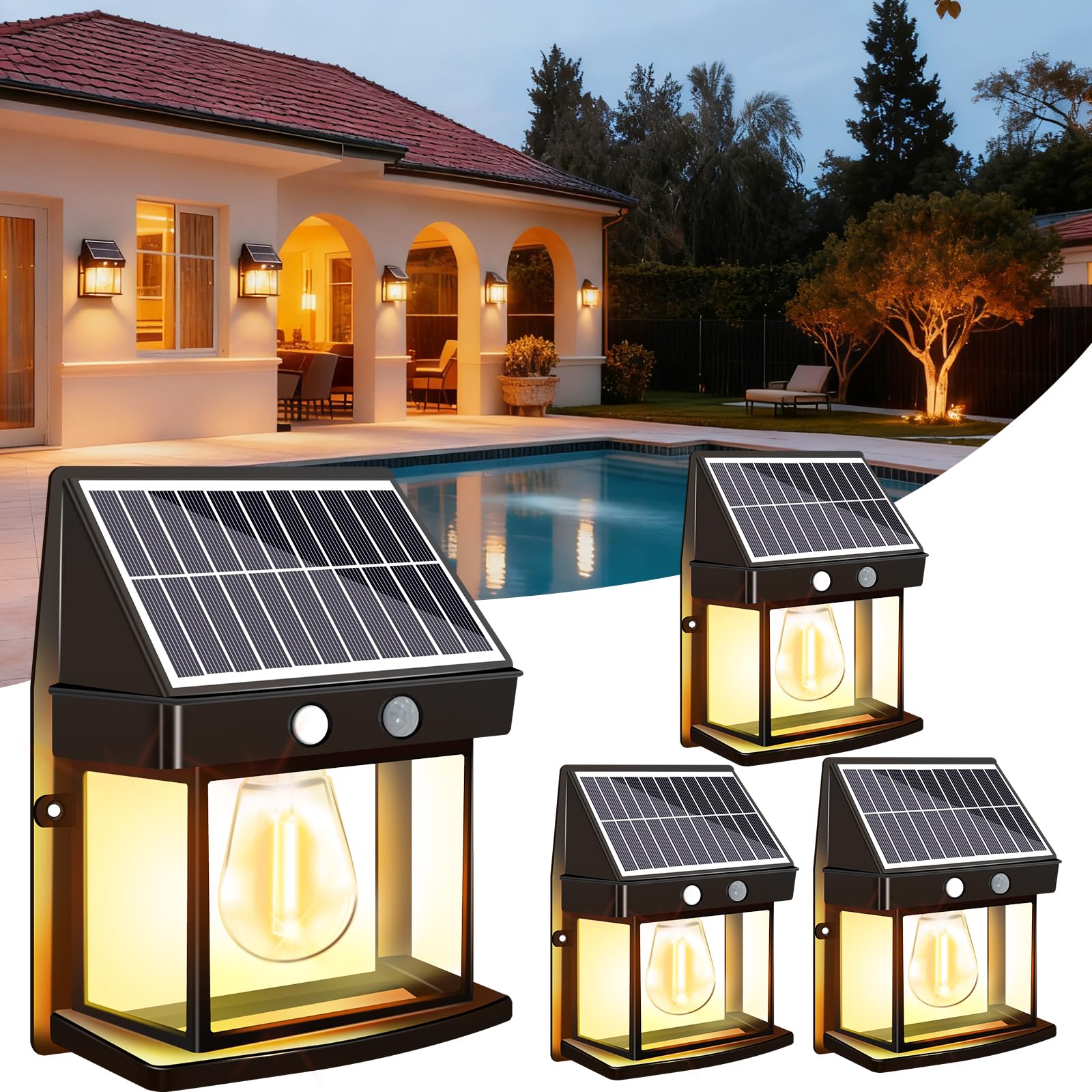 

KINGHE Solar Outdoor Wall Lights, Gatepost Lights, Bracket Lights, Wall-Mounted, Automatically Turns On, Ideal for Entryways, Yards, Patios, Garages,