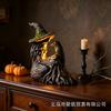 Halloween Witch Crow Figurine Desktop Decor With LED Light Geometric Resin Ornament