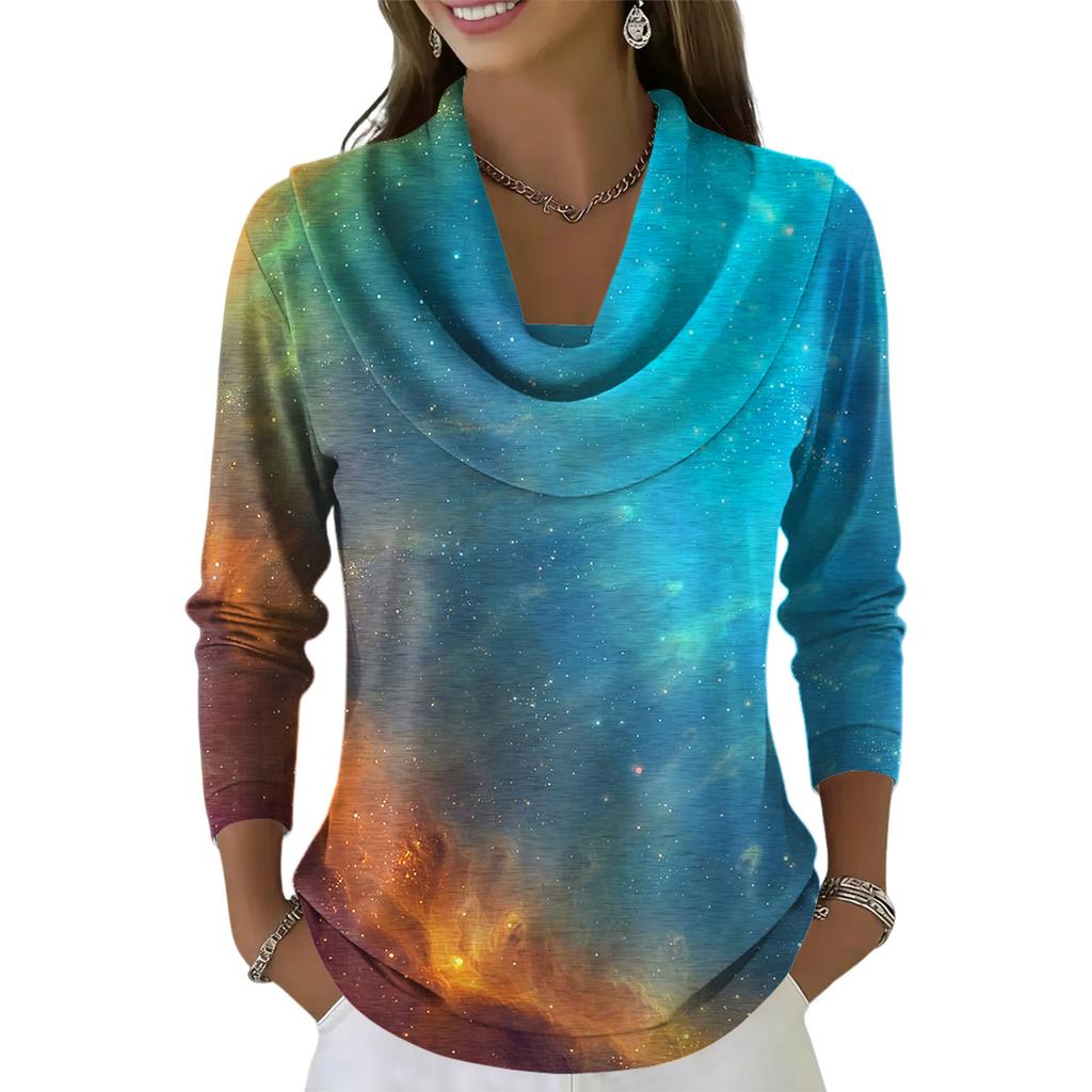 Dámský ležérní a módní svetr s dlouhým rukávem a potiskem, kulatým výstřihem