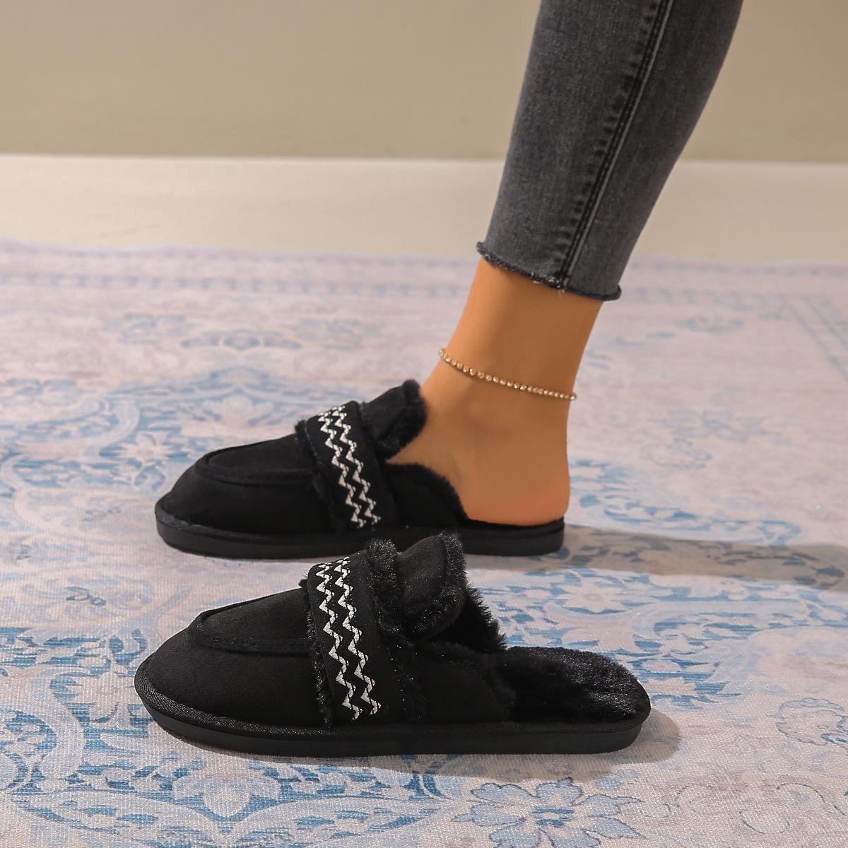 

Модные меховые тапочки женские пушистые зимние домашние туфли пушистые тапочки короткие плюшевые тапочки для дома и улицы Zapatillas Mujer 36-37 чёрный