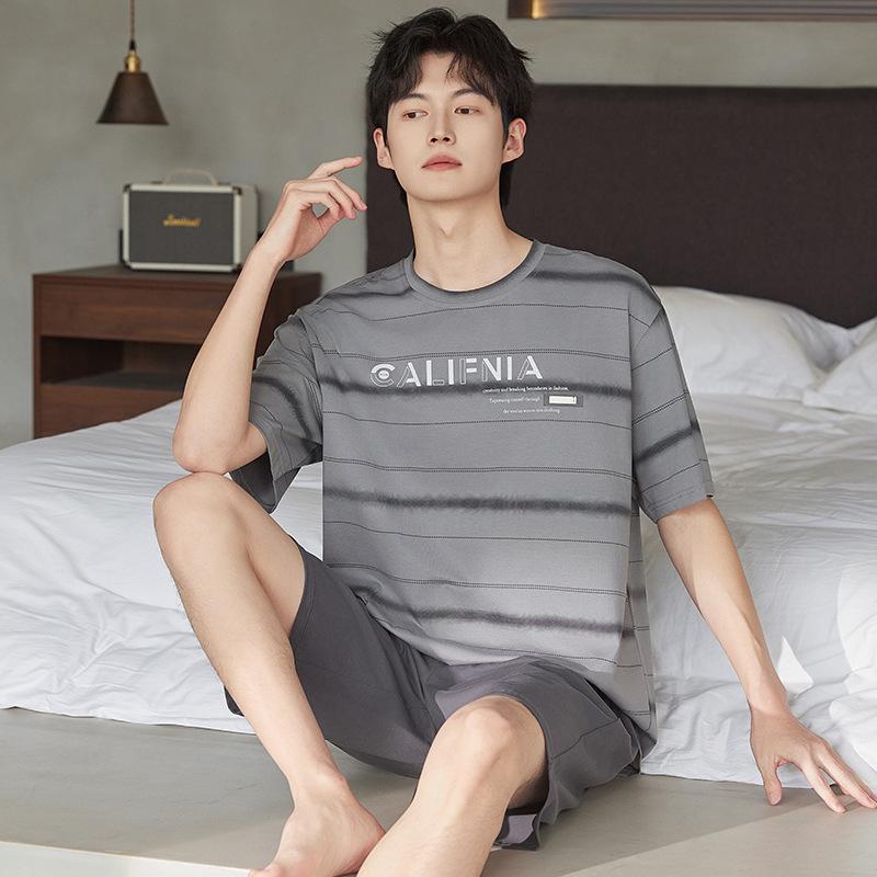 Pajamas Men's Summer Cotton Short Sleeve Shorts 1011 New Summer Thin Outer Wear Men's Large Size Loungewear Set