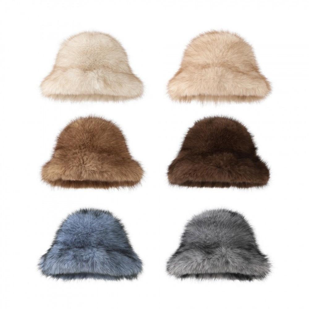 Windproof Faux Fur Bucket Hat Soft Winter Warm Cap Unisex Plush Fisherman Hat Skiing