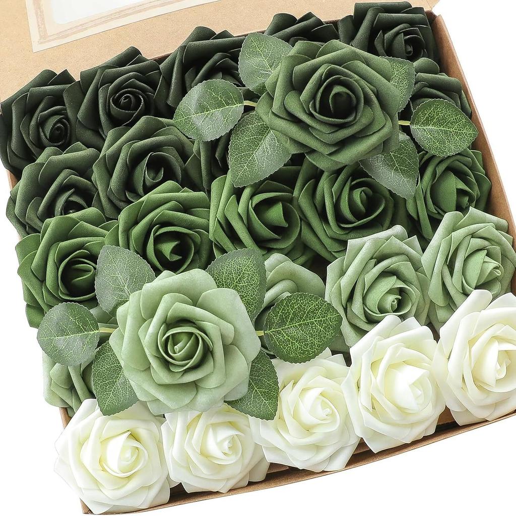 Pu European Gift Box With 8Cm Simulated Foam Roses And 50 Leaves In A Box, Home Floral Decoration