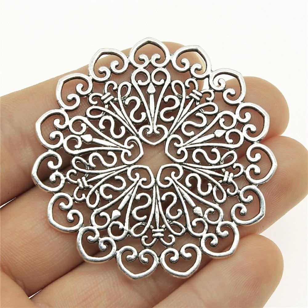 2pcs Big Size Round Hollow Flower Charms Pendant For Jewelry Making Necklace Earring Making
