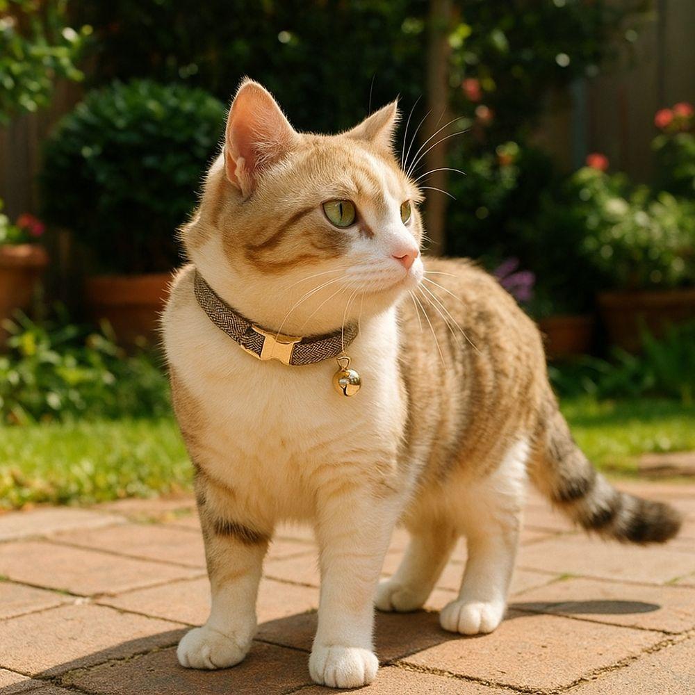 Practical Adjustable Cat Collar with Bell Metal Buckle Personalized Pet Dog Collar Solid Color Pet ID Name Tag for Cats and Dogs