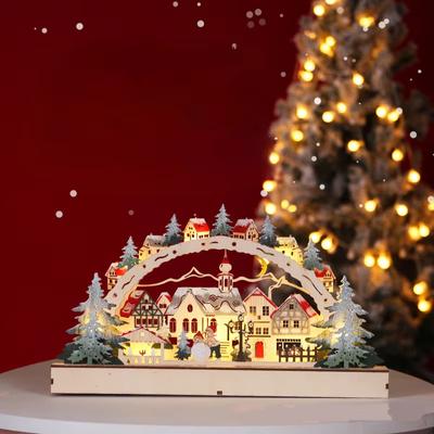Christmas Wooden LED Lights Bridge Lights Ornaments Christmas Village Shopping Malls Shop Windows Christmas Scene Decorations