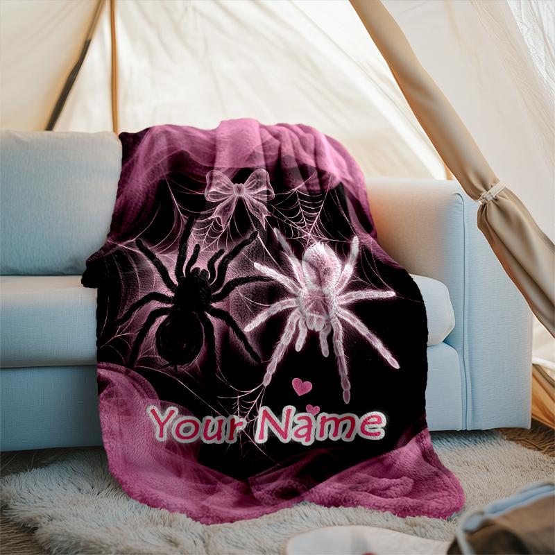 1PC Custom Name Spider Web Dreams Flannel Blanket Versatile,all-season Throw Suitable for the Living Room,bedroom,camping,travel,and Gift