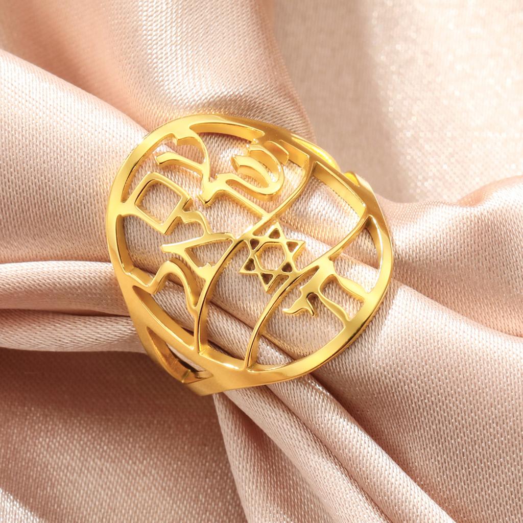 LIKGREAT Star of David Ring Chai Symbol Magen David Israel Finger Rings Hebrew Blessing Je Gift Stainless Steel Jewelry