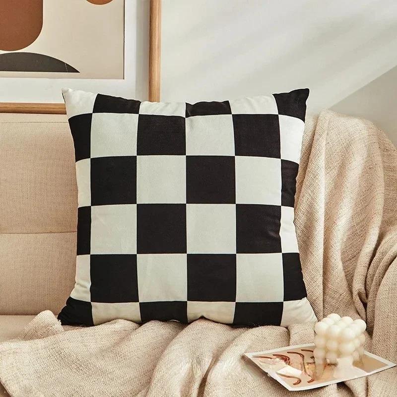 Checkerboard Plaid Cushion Cover Pillowcase Sofa Seat Bed Retro Home Decor