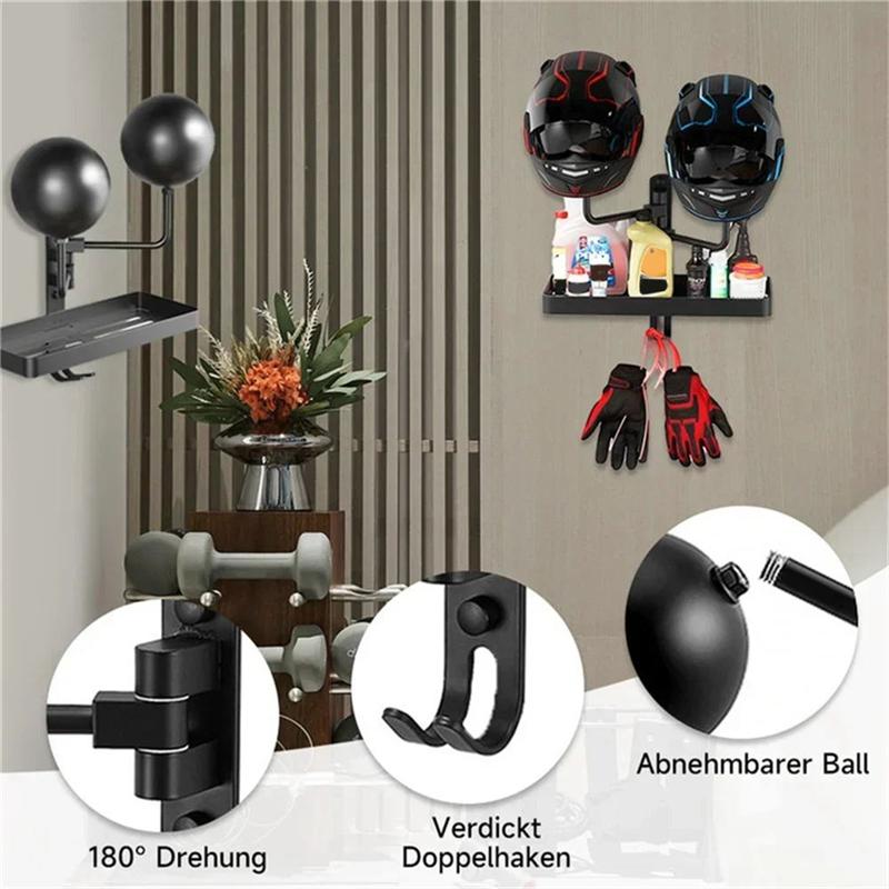 ABLZ-Motorcycle Helmet Display Stand With Adjustable Hook Universal Fit For Caps, Jackets& Accessories. Wall Mounted Storage
