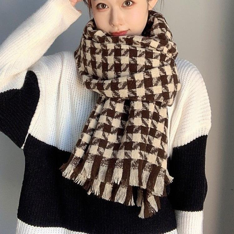 New Scarf for Women Winter Houndstooth Two color Korean Style Versatile High End Women's Autumn and Winter Warm Student Scarf