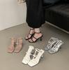 Sandals French Style Nude Color High Heels Women'S Square Toe Thin Heel Ankle Strapromanthin Belt Feel Slide Sandals