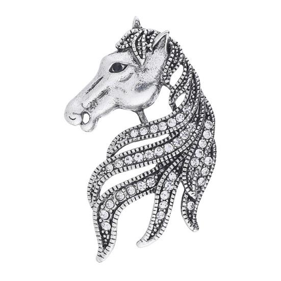 Yousheng Retro Rhinestone Horse Brooch Pin Women Men Zinc Alloy Horse Head Lapel Pin Animal Sweater Dress Suit Clothing Accessories Jewelry Gift