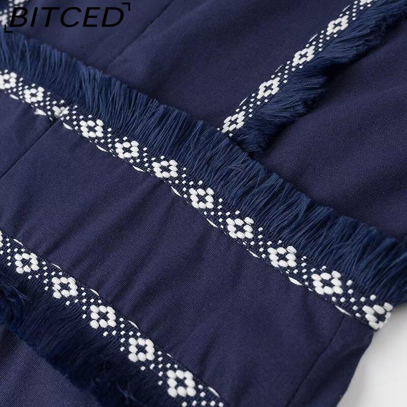 BITCED Damen Sommer Mode V-Ausschnitt Fransen Patchwork Maxikleid mit vollem Rock