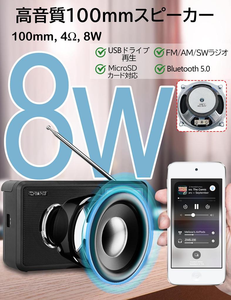 ZHIWHIS FM and SD Card Portable Desktop Radio with High or External Power Supply 10cm Large Tuning Auto Certified Technical Standards MP3 Ideal for