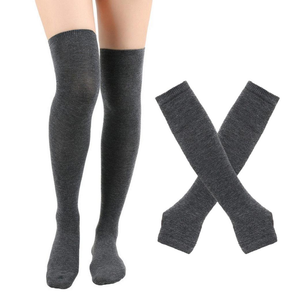 Striped Knee-High Socks And Arm Warmers Set