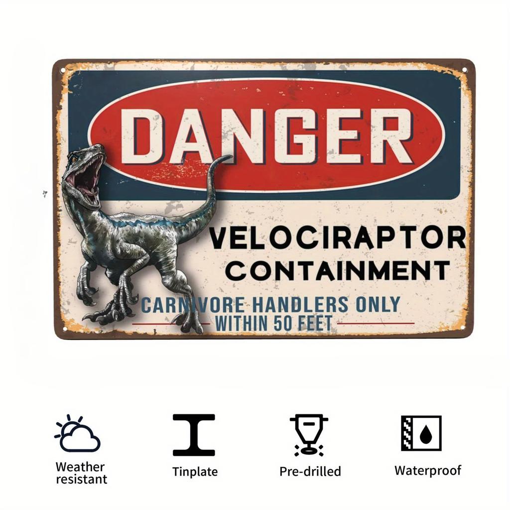 Metal Aluminum SignDanger High Voltage Electrical Shock HazardDanger Velociraptor ContainmentAluminum Sign For IndoorOutdoor