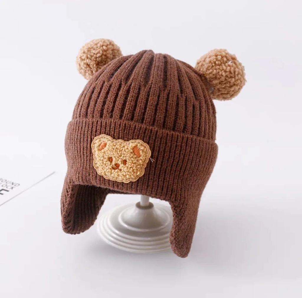 Baby Teddy Bear Hat, Winter Thick Warm Woolen Hat, Cute Knitted Baby Ear Protection Hat, Baby and Toddler Autumn and Winter