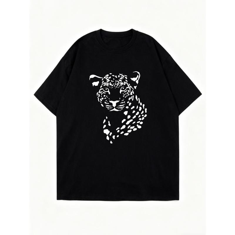 Oversized T Shirt Black Leopard Print Graphic For Casual Wear And Street Style