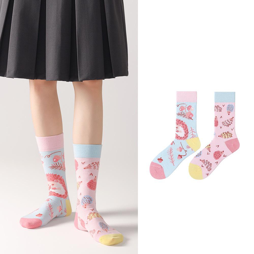 Original Asymmetrische Cartoon Hip Hop Baumwollsocken für Paare - Wadenhoch Mandarinenente Stil für Damen und Herren