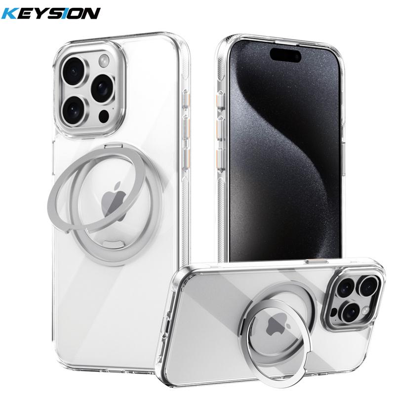 KEYSION N52 Magnetic 360° Ring Case for MagSafe for iPhone 13 14 15 Pro Max Matte Transparent Shockproof Phone Cover