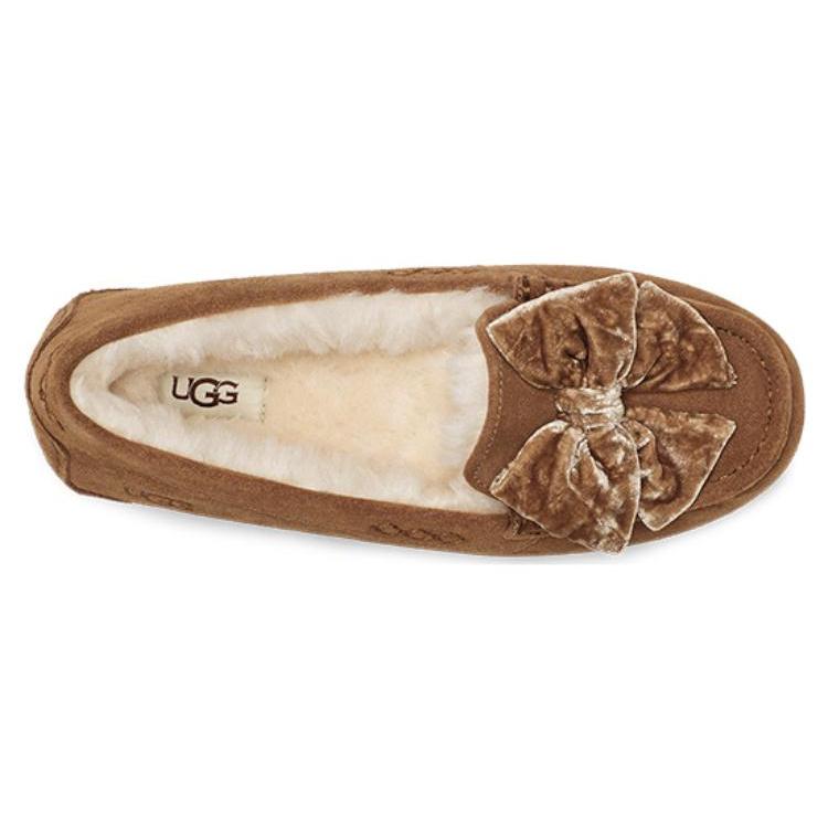 UGG Leisure Fluff Bow Mini Loafers 'Tan Velvet Black' Women's 1138650