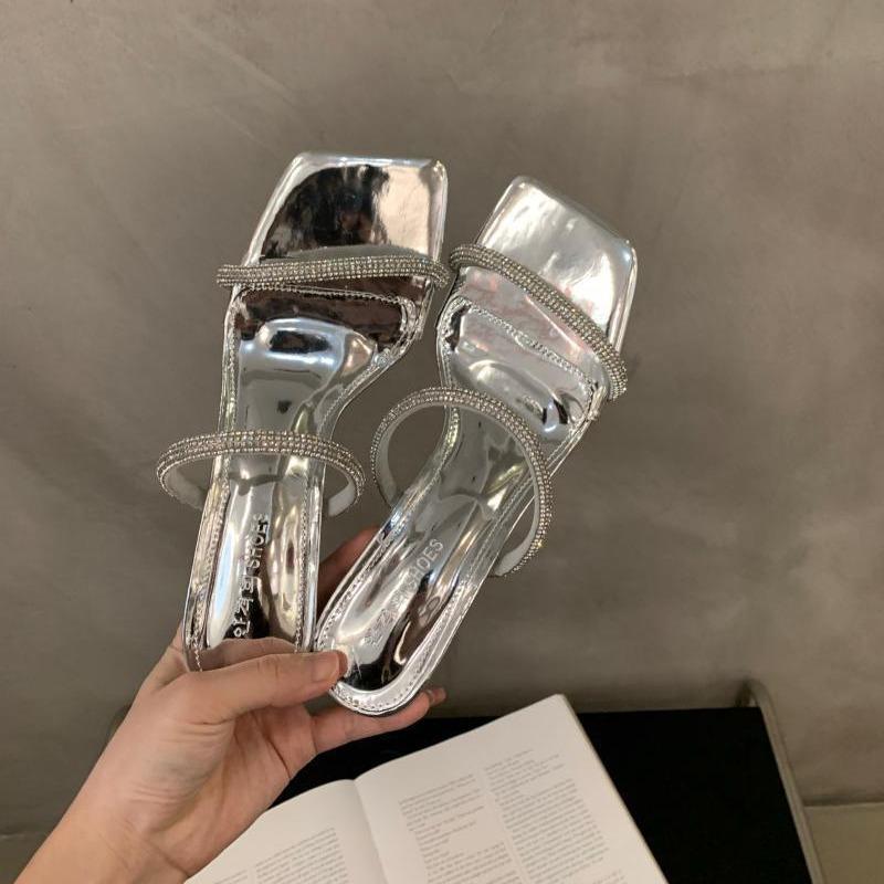 French Rhinestone Slippers Fairy Shoes 2025 New Summer Wear Sandals High Heels Sandals