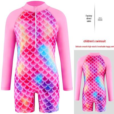 Girls' Mermaid Long-Sleeve One-Piece Sun Protection Swimsuit for Surfing