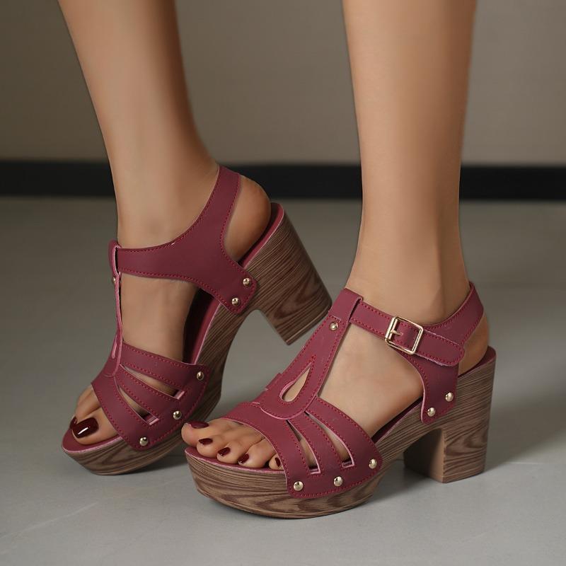 Women's Solid Color Round Toe Block Heel Sandals, Single Strap Summer Dress Shoes