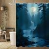 4pcs Moonlight Forest Waterfall Landscape Pattern, Apartment Bathroom, Shower Room Shower Curtain, Hotel Shower Curtain Set
