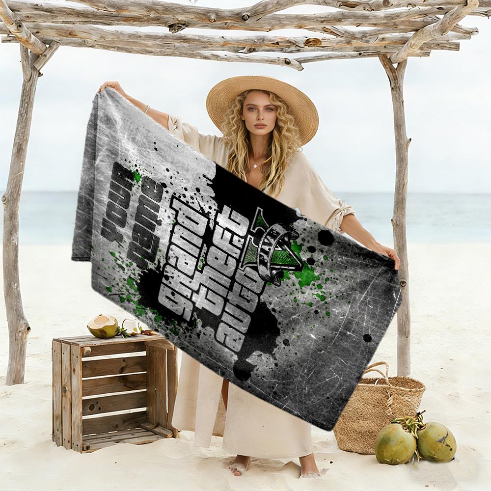 Grand Theft Auto Customizable Name Beach Towel High Absorbency & Quick-Dry Ideal for Travel Outdoor Swim Pool Yoga Surf Camping Hiking Gym Gift Holida