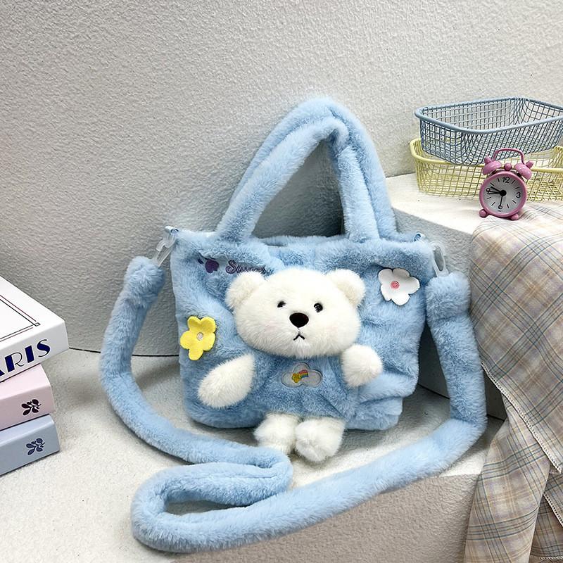

Cute Dimensional Three Bear Bag Shoulder Bag Girl Students Go Out Large Capacity синий