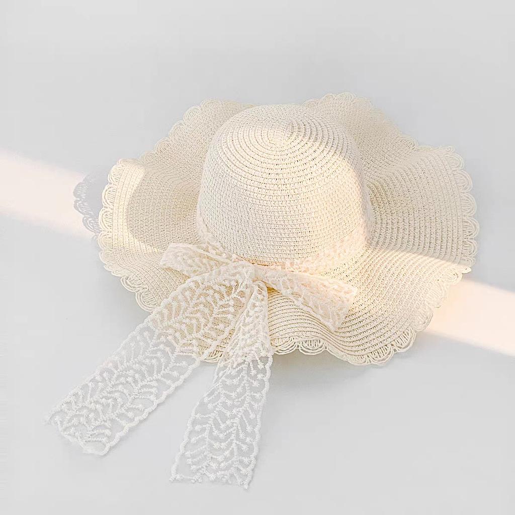 Popular spot Internet celebrity lace straw hat women's summer outdoor big eaves sunscreen fashion seaside beach visor