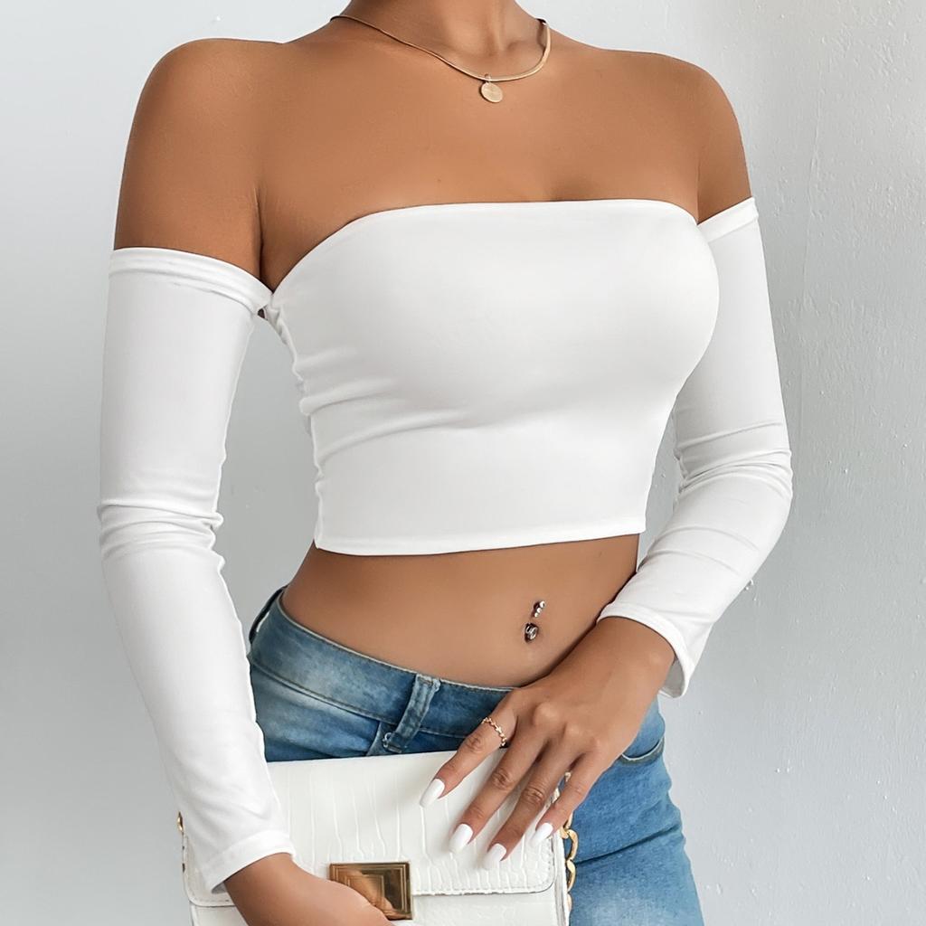 European and American camisole with waist-cinching short sleeves, sexy sleeve cropped tube top, strapless design