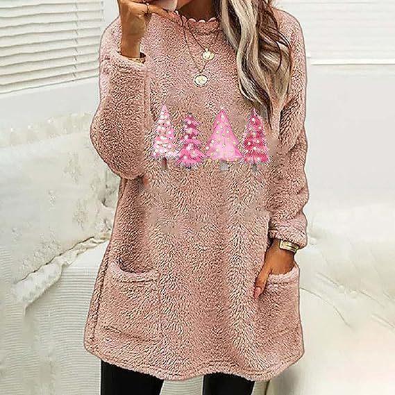 Women's Double-sided Fleece Christmas Tree Print Long Sleeve Hoodie