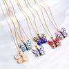 Simple Gold Color Stainless Steel Clavicle Necklace for Women Light Luxury Resin Butterfly Pendant Necklace Friendship Jewelry