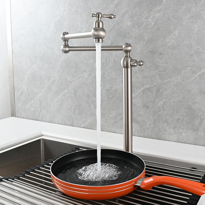 Tuqiu Pot Filler Tap Black Foldable Kitchen Faucet Single Cold Single Hole Sink Tap Rotate Folding Spout Chrome Brass