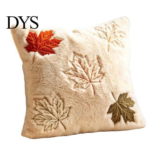 Farmhouse Throw Pillow Case Fall Plush Cushion Cover, Pumpkin Maple Leaf Embroidery Pattern Shams Autumn for Thanksgiving Home Decor Seasonal Textiles