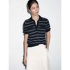 MD Women Clothes Retro Old Money Style Lightweight Pure Cotton Polo Shirt Collar Stripe Half Sleeve Knit 05782800401