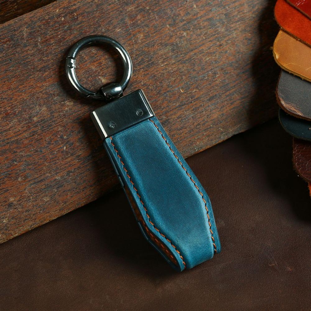 Breloc pandantiv curea de mână din piele, lanț pentru telecomandă auto, inel circular, pandantiv cheie retro din piele de cal nebun pentru bărbați și femei.