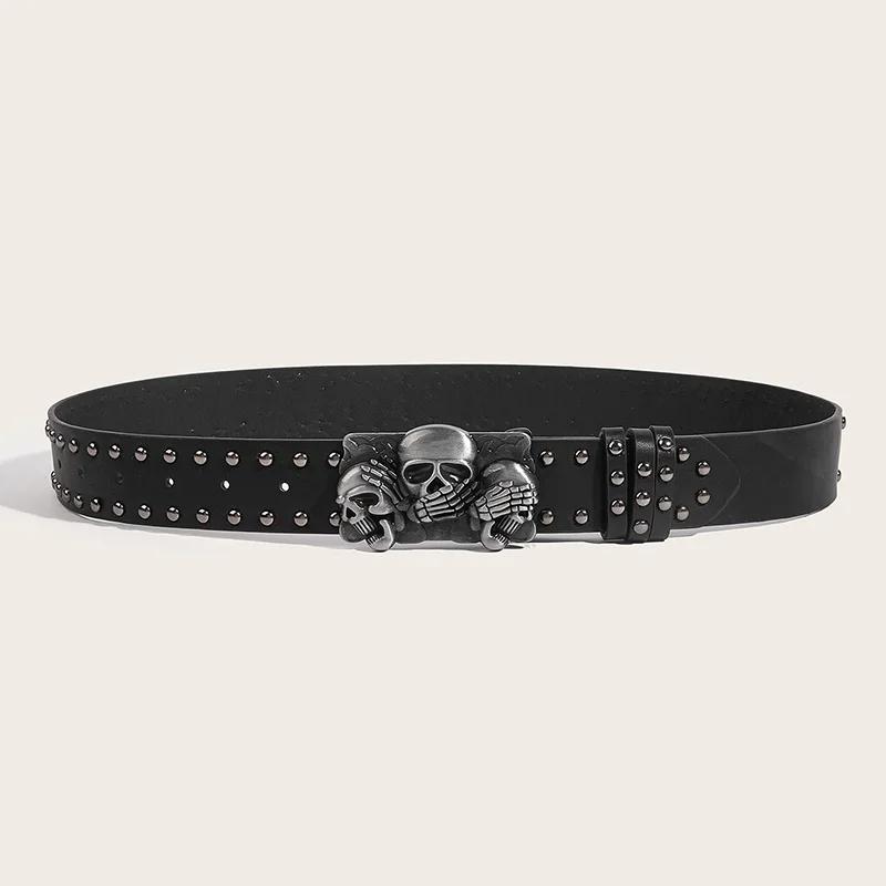 New Belts For Women High Quality Luxury Brand Punk Goth Rivet Black Jeans Unisex Men Belt Paw Skull Buckle Waistband Man
