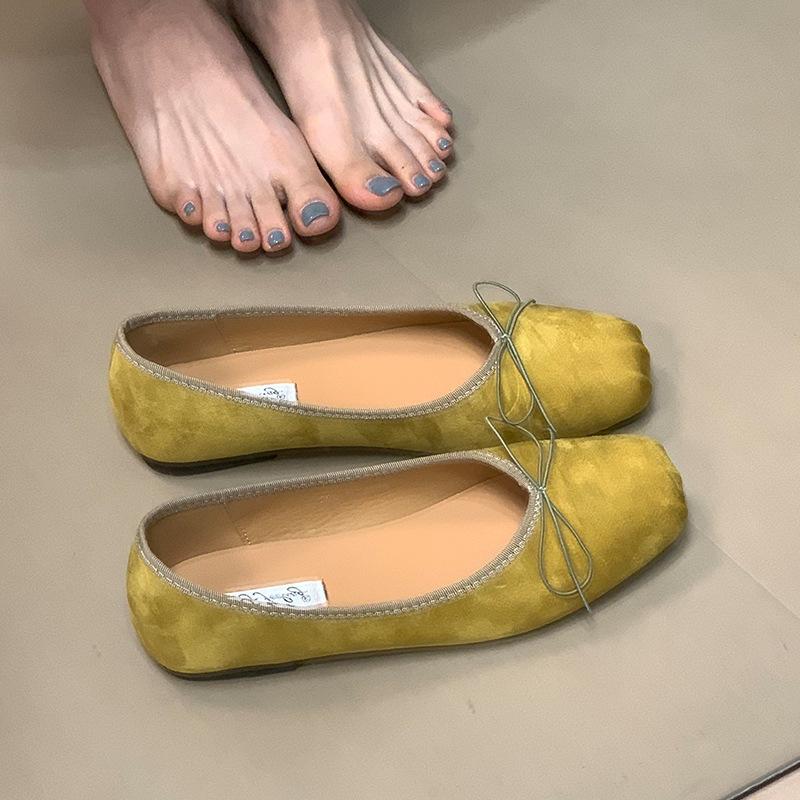 Flat Bottom Shallow Mouth Bow Single Shoes Women's 2025 New Evening Wind Ballet Shoes Grandma Shoes