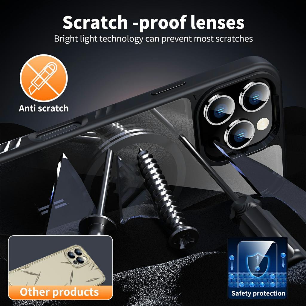 For iPhone 16 Pro Case Compatible with MagSafe Transparent PC+TPU Anti-Slip Phone Cover