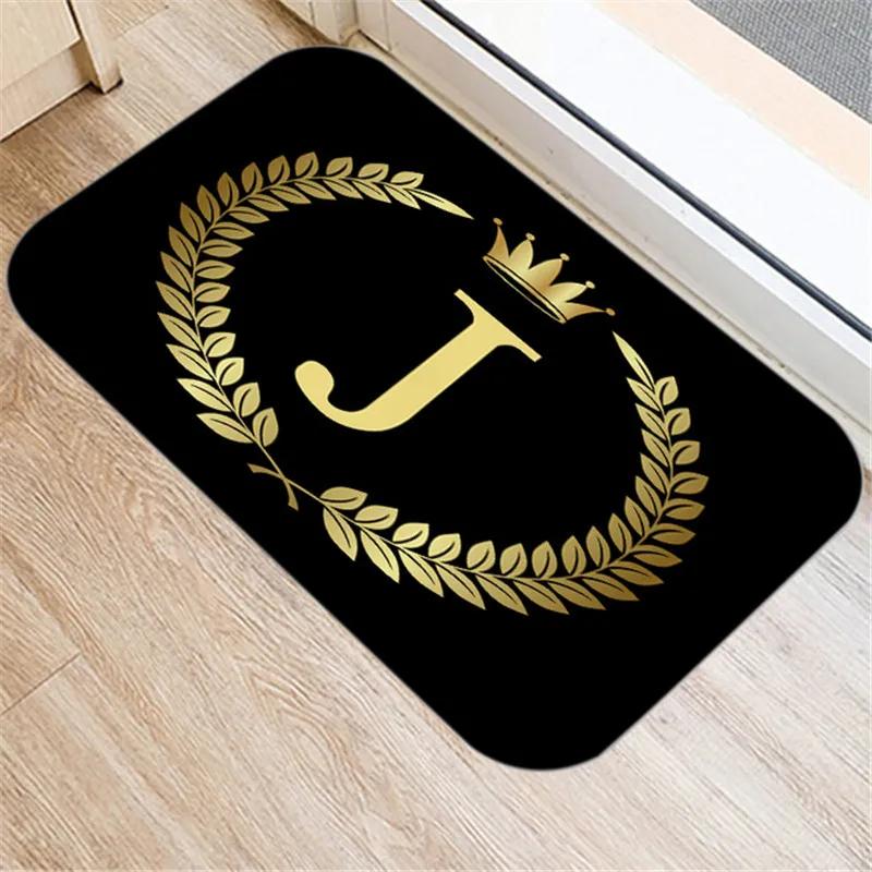 Kitchen Bathroom Non-slip Floor Mat Style Indoor Rug Black Gold Crown Letter Decoration Entrance Door