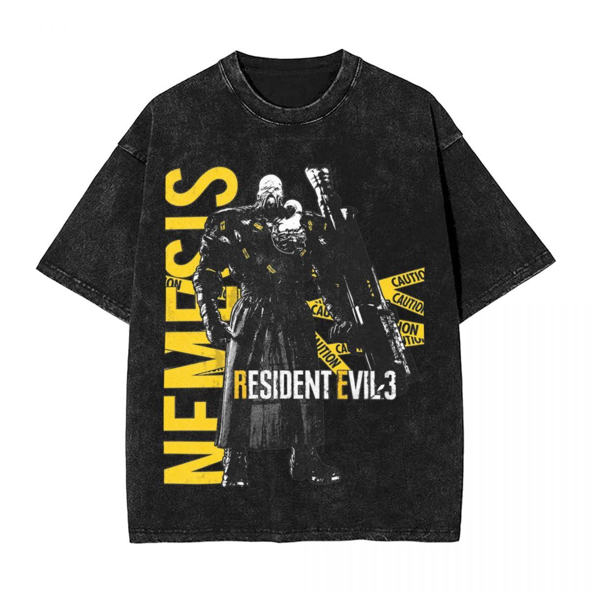 

Resident Evil NEMESIS Графические футболки Винтажные стиранные Оверсайз Уличная одежда Мужские Женские Футболка Чистый хлопок Футболки с коротким рукавом S