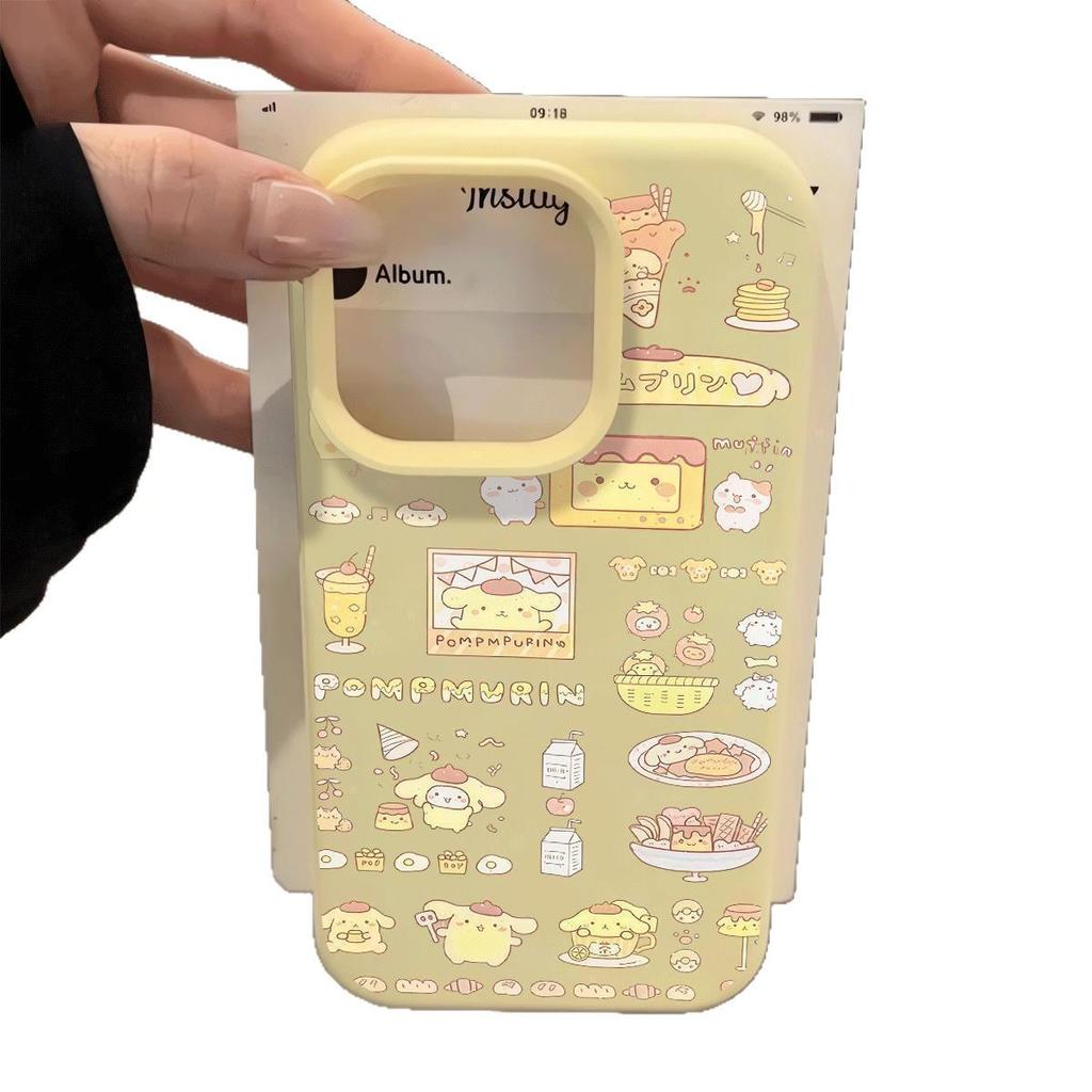 Pompompurin Dessert Telefoonhoesje voor 17 Pro Max/16 Pro/15 Pro/14 Plus/13 - Schattig & Creatief Kleefrijst Schaal Ontwerp