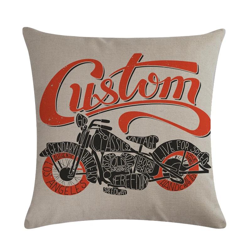 Home Decor Motorcycle Poster Art Letters   Bedroom Pillow Cover Vintage  Sofa Cushion