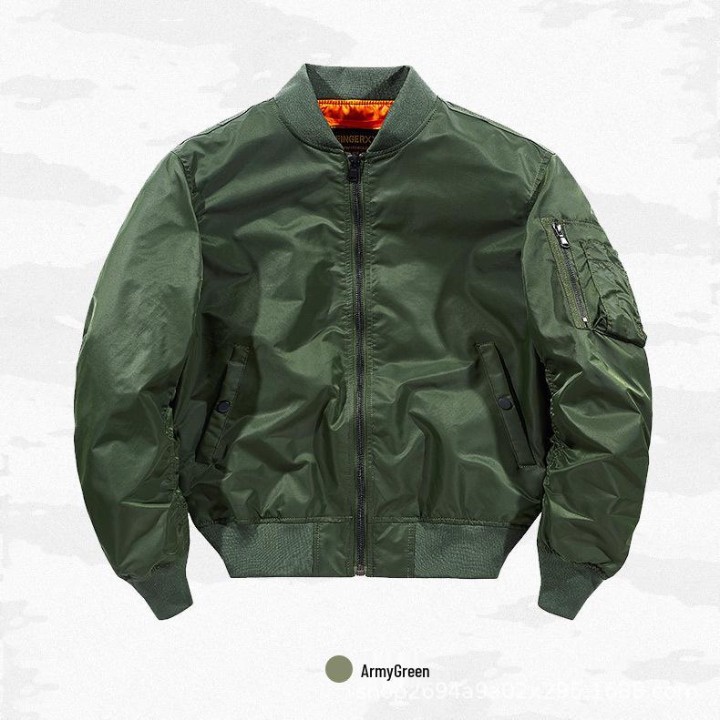 Herren Übergangs-MA-1 Bomberjacke: Einfarbige Motorrad-Oberbekleidung, Übergröße Baseballkragen Fliegeranzug