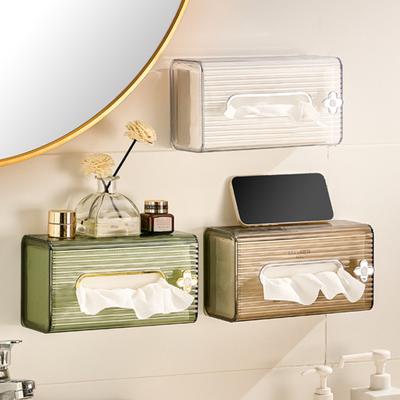 1 Set Tissue Box Wall Mounted with 2 Traceless Stickers Storage Living Room Bedroom Wet Wipe Holder Napkin Paper Case for Daily Life