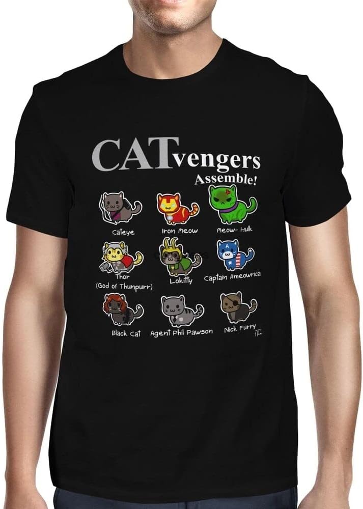 1Tee Mens Catvengers Assemble Cat T-Shirt XS
